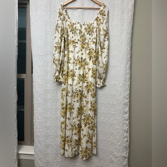 Free People Jaymes Midi Dress Pastry Cream Size XS Boho Milkmaid Smocked Floral - Picture 4 of 16
